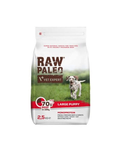 Vetexpert raw paleo beef puppy large 2,5 kg hrana catei rasa mare, cu vita