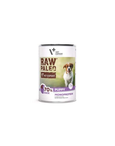Vetexpert raw paleo duck puppy can conserva hrana umeda pentru catei, cu rata 400g