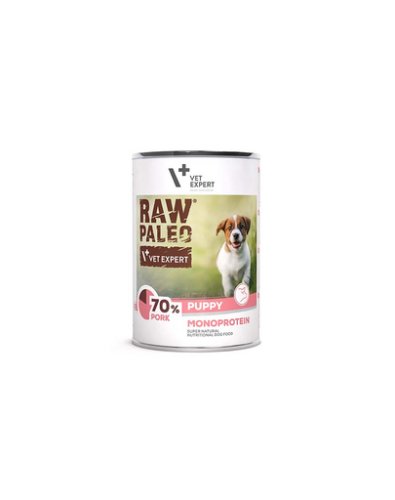 Vetexpert raw paleo pork puppy can hrana umeda catei, cu porc 400g