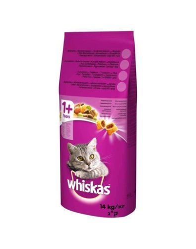 Whiskas adult hrana uscata pisici adulte, cu vita si legume 14kg + recompense gratis