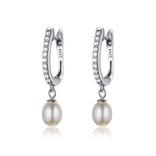 Cercei din argint pearls & crystals hoops
