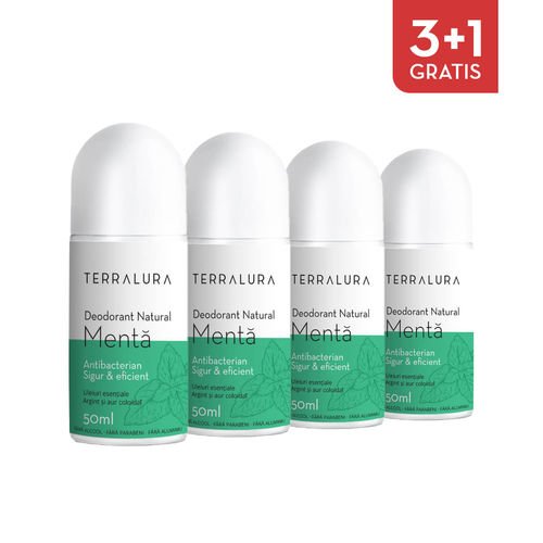 Pachet 3+1 gratis deodorant natural roll-on mentă | terralura 