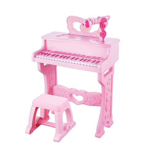 Set muzical pian cu scaun si microfon roz ocie cu 37 clape