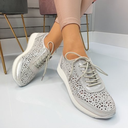 Onefashionroom-b Pantofi piele naturala larisa argintii #759pn