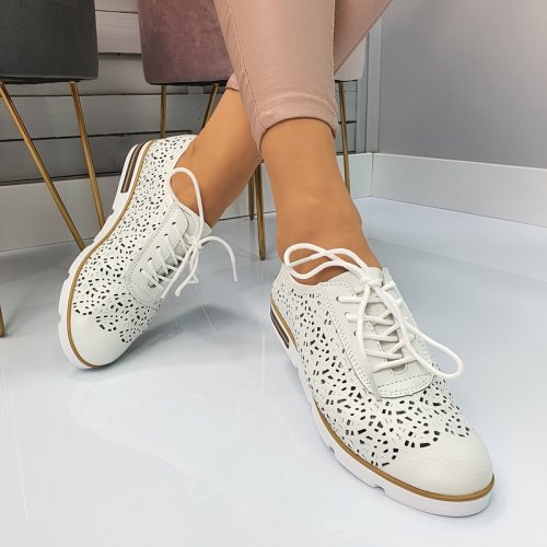 Pantofi piele naturala lorena albi #763pn