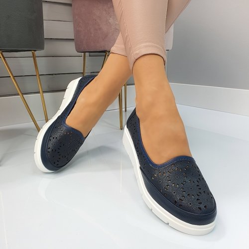 Pantofi piele naturala otilia bleumarin #744pn
