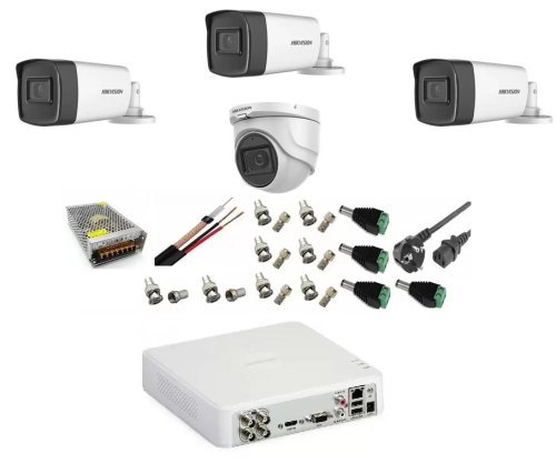 Sistem supraveghere video profesional hikvision 4 camere 5mp, 3 exterior turbo hd ir 40m 1 interior ir 20m cu full accesorii