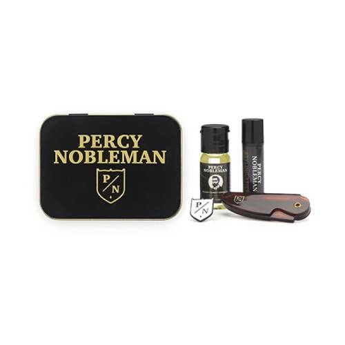 Percy nobleman travel tin - kit de ingrijire a barbii (stick, ulei si mini-pieptene)