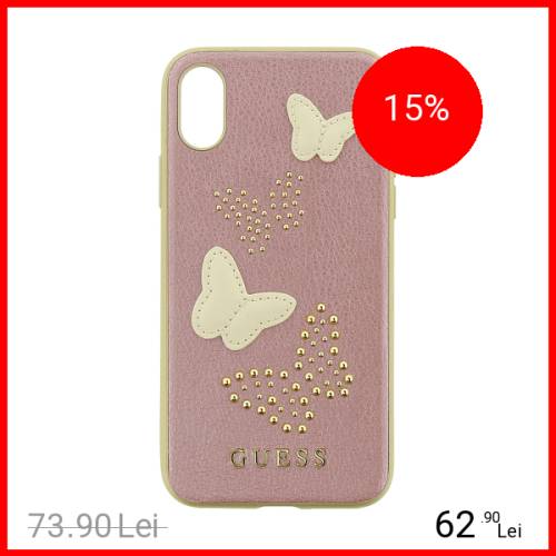 Guess husa capac spate piele studs&sparles butterflies roz apple iphone x