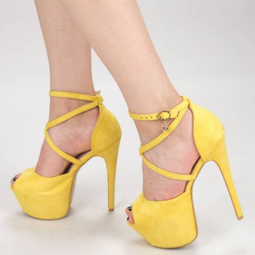 Sandale dama cu toc si platforma hlx78 yellow (048) mei