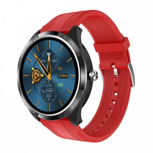 Smartwatch star x3 negru cu bratara rosie din tpu, 1.3 full touch, ekg, saturatie oxigen, ritm cardiac, presiune sanguina, ip68