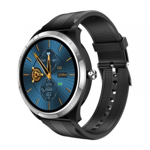 Smartwatch star x3 silver cu bratara neagra din tpu, 1.3 full touch, ekg, saturatie oxigen, ritm cardiac, presiune sanguina, ip68