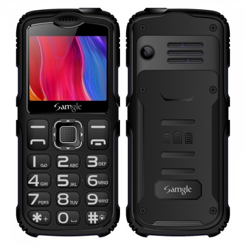 Telefon mobil samgle armor, 3g, qvga 2.0 color, camera 2.0mp, bluetooth, fm, lanterna, 3000mah, dual sim, stand incarcare cadou, negru