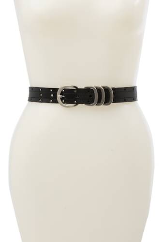 Accesorii femei fashion focus accessories perforated edge 3-piece keeper leather belt blk slvr