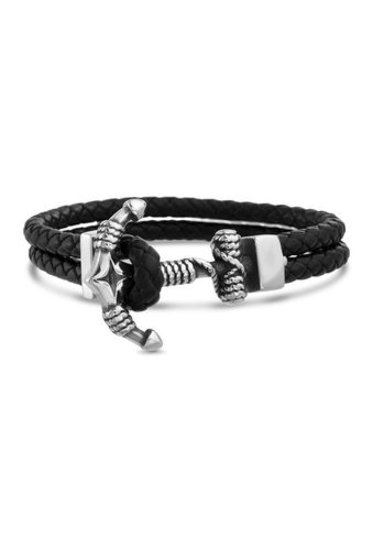 Bijuterii barbati reinforcements anchor clasp duo strand braided bracelet black silver
