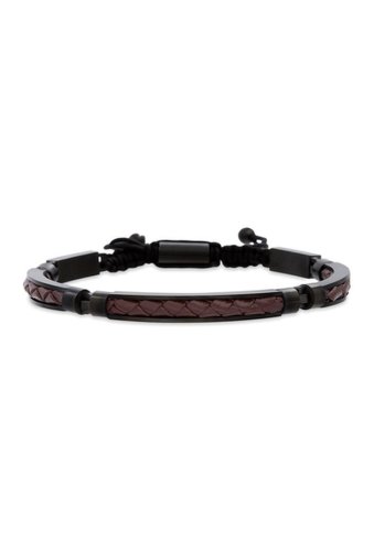 Bijuterii barbati reinforcements braided leather stainless steel adjustable bracelet black brown
