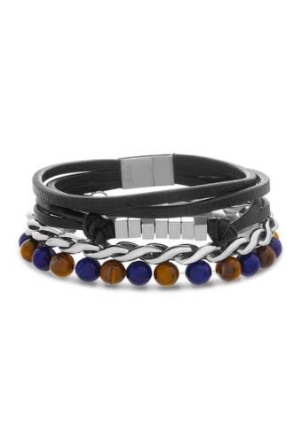 Bijuterii barbati reinforcements stainless steel multi strand leather twisting link chain trio bracelet set black