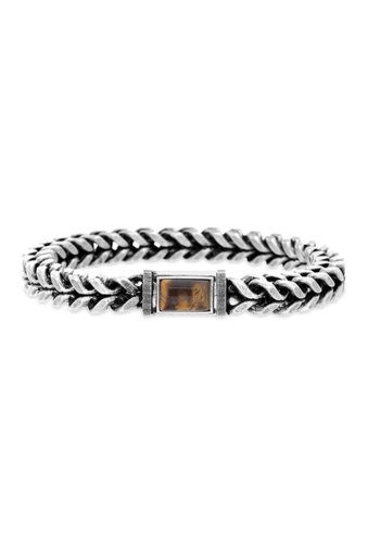 Bijuterii barbati reinforcements tigers eye stainless steel foxtail chain bracelet silver