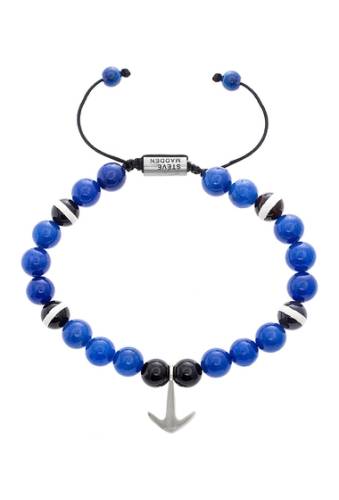 Bijuterii barbati steve madden anchor charm glass beaded adjustable bracelet blue silver