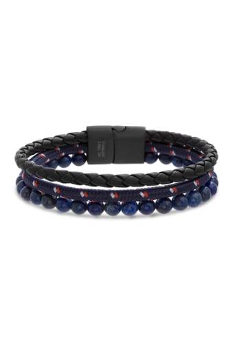 Bijuterii barbati steve madden stainless steel lapis beaded braided leather triple strand bracelet blue