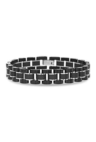 Bijuterii barbati steve madden stainless steel two-tone fiber carbon link bracelet black