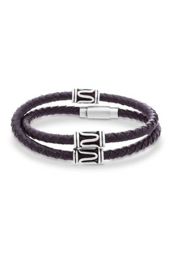 Bijuterii barbati steve madden swirl braided leather wrap bracelet black