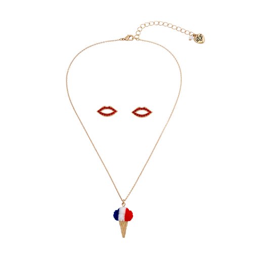 Bijuterii femei betsey johnson ice cream earrings necklace set redwhiteblue