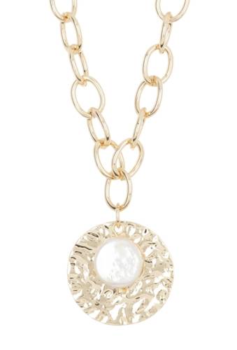 Bijuterii femei cara accessories hammered disc 14mm pearl pendant necklace gold