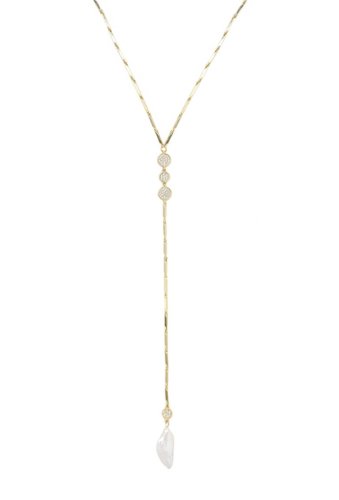 Bijuterii femei ettika 18k gold plated cz freshwater pearl lariat gold bar chain necklace gold