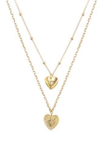 Bijuterii femei ettika 18k gold plated heart charm necklace set gold