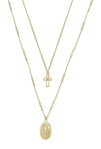 Bijuterii femei ettika 18k gold plated mary cross chain necklace set gold