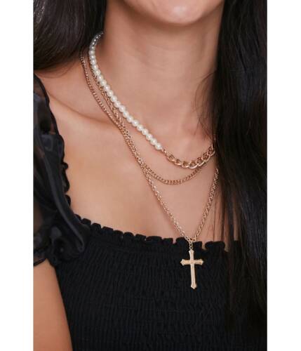 Bijuterii femei forever21 cross pendant necklace set goldcream