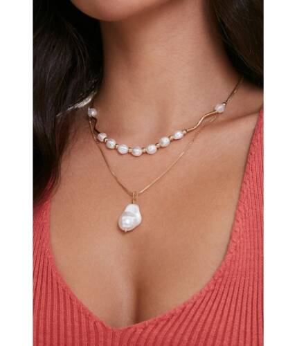 Bijuterii femei forever21 faux pearl layered necklace goldcream