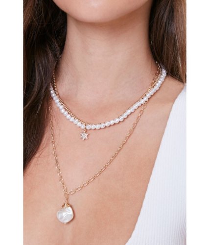 Bijuterii femei forever21 faux pearl star pendant layered necklace goldcream