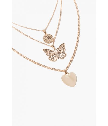 Bijuterii femei forever21 heart butterfly pendant layered necklace gold