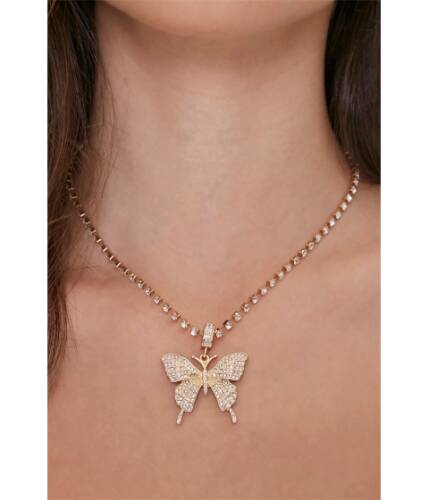 Bijuterii femei forever21 rhinestone butterfly pendant necklace gold