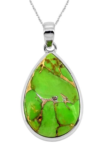 Bijuterii femei nitya green copper turquoise statement sterling silver pendant with 18 chain green