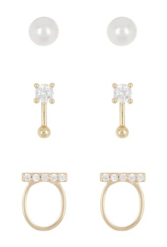 Bijuterii femei nordstrom rack cz faux pearl stud earrings - set of 3 pairs clear- white- gold