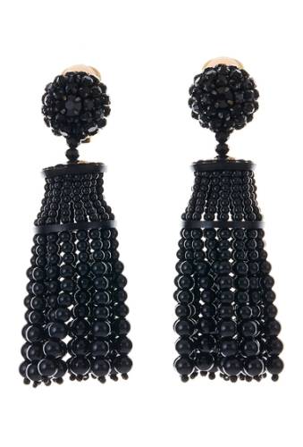 Bijuterii femei oscar de la renta pave swarovski crystal accented beaded tassel drop clip-on earrings black