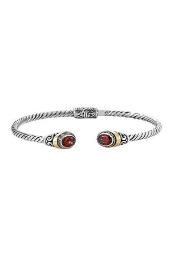 Bijuterii femei samuel b jewelry stainless steel 18k gold 3mm twisted cable bangle with oval garnet endcaps bracelet red