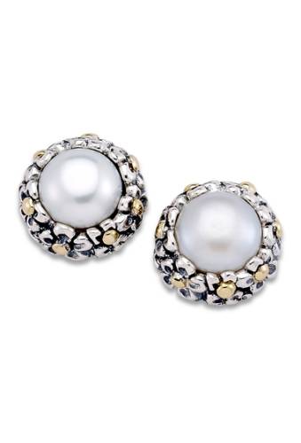 Bijuterii femei samuel b jewelry sterling silver 18k yellow gold 8mm white freshwater pearl stud earrings silver