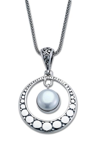 Bijuterii femei samuel b jewelry sterling silver freshwater pearl open circle pendant necklace white