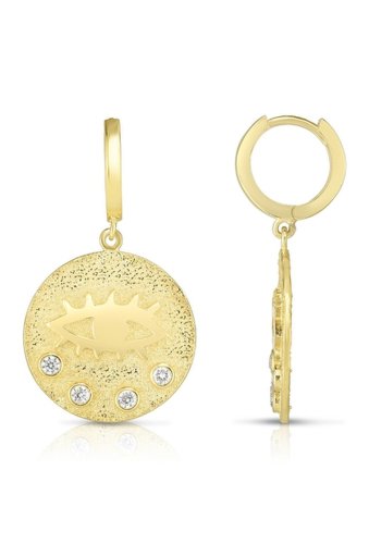 Bijuterii femei sphera milano 18k gold plated sterling silver cz coin drop earrings white