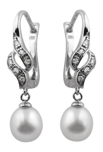 Bijuterii femei splendid pearls sterling silver cz 75-8mm freshwater pearl dangling earrings white