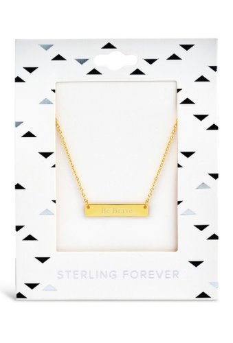 Bijuterii femei sterling forever 14k yellow gold plated sterling silver bar pendant necklace - be brave gold