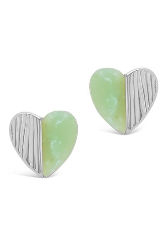 Bijuterii femei sterling forever rhodium plated mint stone heart stud earrings silver