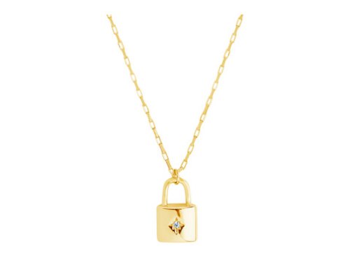 Bijuterii femei sterling forever sterling silver simple cz lock necklace gold