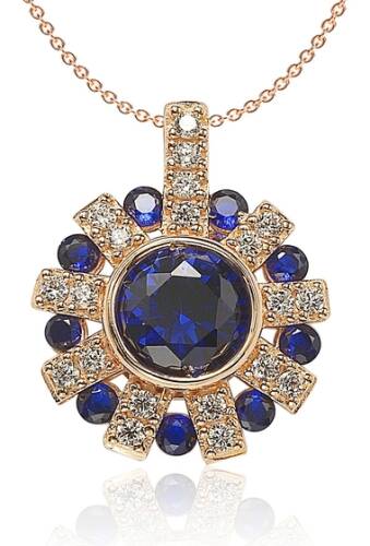 Bijuterii femei suzy levian rose gold plated sterling silver sapphire and diamond accent starburst pendant necklace blue