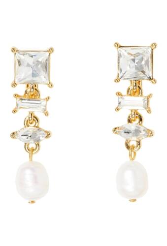 Bijuterii femei vince camuto crystal stone linear clip back earrings with 8mm freshwater pearl drop off goldcrystalivory pearl