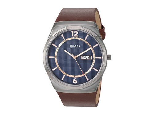 Ceasuri barbati skagen melbye three-hand watch skw6574 silver brown leather